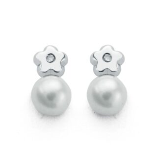 Pendientes Oro Blanco Diamantes 9X5 Mm 0.02 Cts Si-H Cierre Tuerca