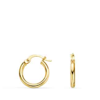 Pendientes Aros Oro Amarillo Huecos Redondos Tubo Redondo 14 Mm. Grosor 2 Mm