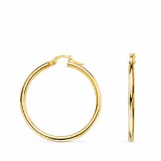 Pendientes Aros Oro Amarillo Huecos Redondos Tubo Redondo 29 Mm. Grosor 2 Mm
