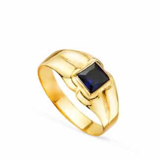 Solitario Oro Amarillo Peque�O Bebe O Me�Ique Circonita Azul Cuadrada 3.5Mm