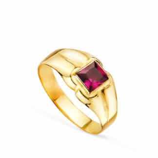 Sello Bebe Oro Amarillo Piedra Roja Cuadrada 4Xmm