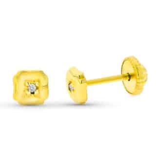 Pendiientes Oro Amarillo Trebol Diamantes 0.03 Cts Si-H 4 Mm Tuerca