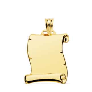 Placa Chapa Colgante Pergamino Oro Amarillo Liso Brillo 22X19 Mm