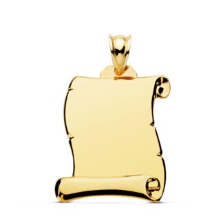 Placa Chapa Colgante Pergamino Oro Amarillo Liso 28X17 Mm