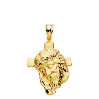 Colgante Oro Amarillo Cabeza De Cristo Cruz 31X21 Mm