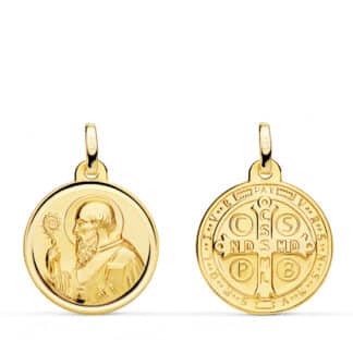 Escapulario Oro Amarillo San Benito Bisel 18 Mm