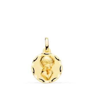 Medalla Oro Amarillo Niño Rezando Tallado 14 Mm