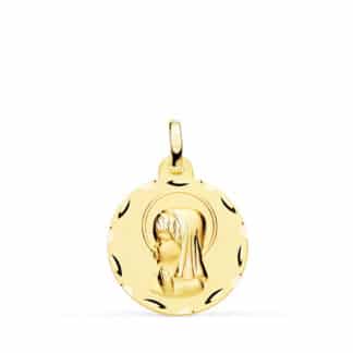 Medalla Oro Amarillo Virgen Niña Tallada 18 Mm