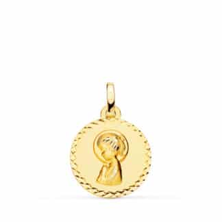 Medalla Oro Amarillo Virgen Niña Talla Cruzada 16 Mm