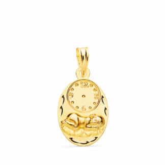 Medalla Oro Amarillo Oval Niño De La Hora Con Reloj Tallada 19X12 Mm