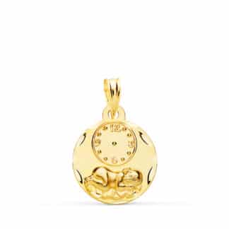 Medalla Oro Amarillo Redonda Niño De La Hora Con Reloj Tallada 15 Mm