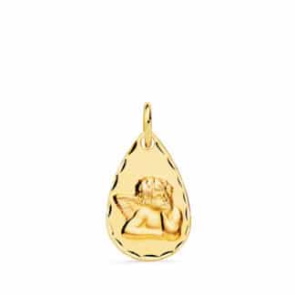 Medalla Oro Amarillo Gota Angelito Burlon Tallada 19X11 Mm