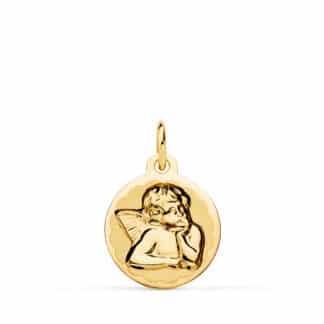 Medalla Oro Amarillo Redonda Angelito Burlon Brillo Y Mate 14 Mm