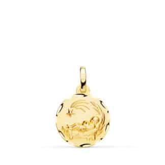 Medalla Oro Amarillo Ni�O Del Pesebre Tallada 14 Mm