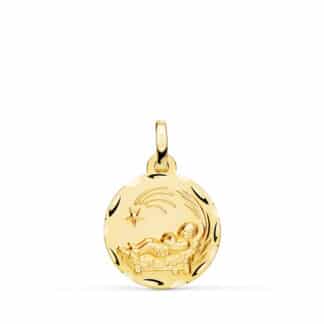 Medalla Oro Amarillo Niño Del Pesebre Tallada 16 Mm
